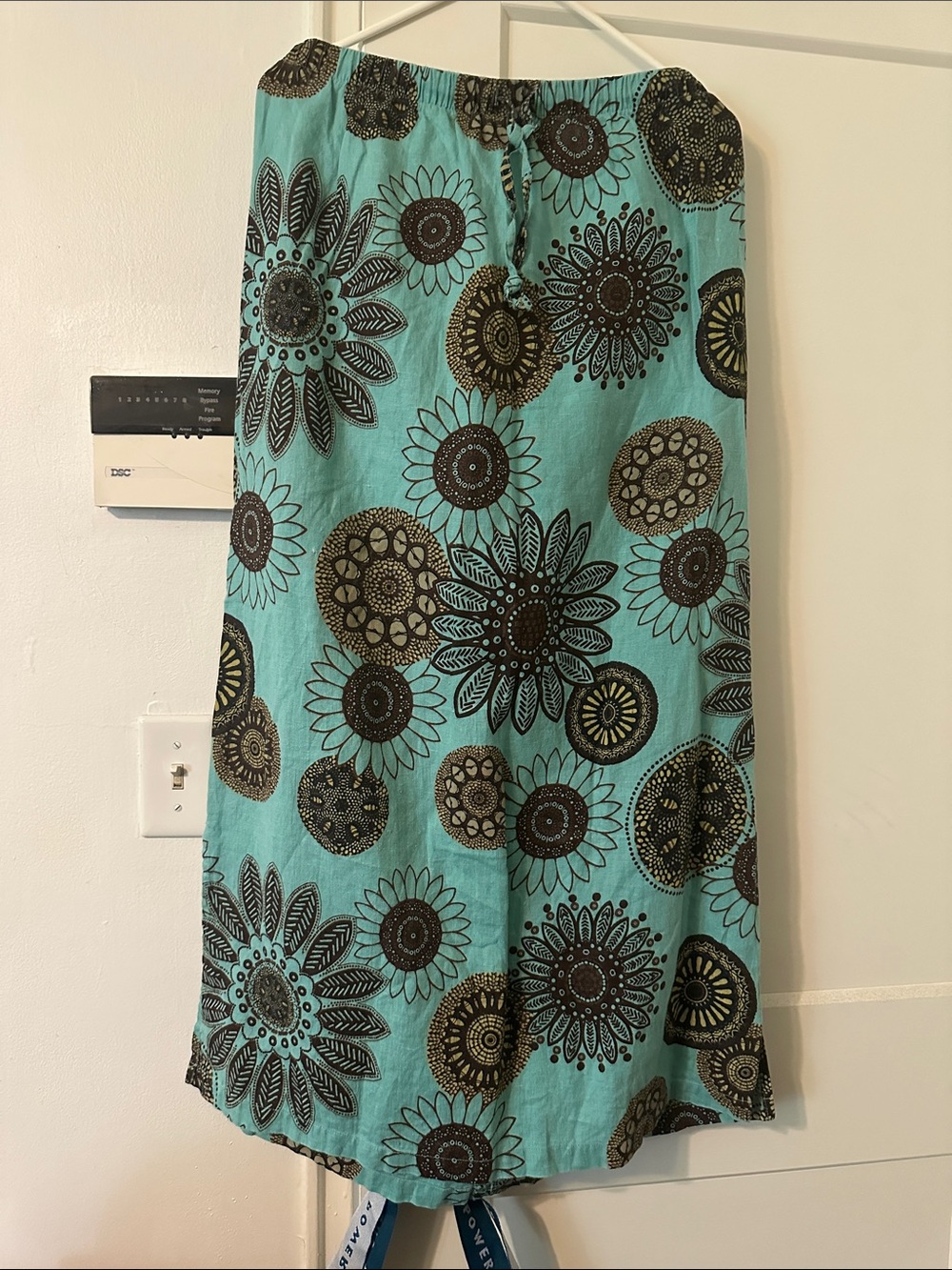 Turquoise Floral Sunburst Maxi Linen Skirt - Picture 1 of 4